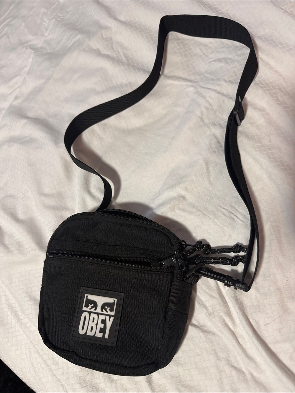 Obey Black Compact Sling Bag with Logo Patch
